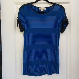 Michael by Michael Kors blue black stripe knit tee metal buckle short sleeve S